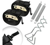 BONFQERT Awning Tie Down Kit for Caravan & Motorhome, Heavy Duty Storm Straps with Spiral Ground Stakes (Pegs) and Shock Absorber Springs, Adjustable Awning Anchor Straps, Storage Bag, Black