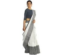 Bong ButiQ Women's Begampuri Cotton Blend Soft Khadi Saree, White-Black, 1.2 Meter