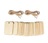 Bongles Handmade Diy Wood Chips 50pcs Square Natural Wood Slices Tags Pendant Ornaments with Rope for Crafts Hand-painted Photo Props