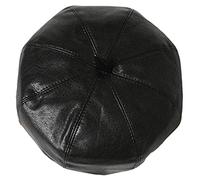 Bongles Pu Leather Beret Newsboy Cap Flat Top Retro Beret Cabbie Beanie Winter Hat for Women Black