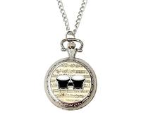 Bongo Drums Pocket Watch Necklace for Men & Women | Elegant Music Note Design with Sheet Music Backdrop | Unique Musician Gift & Percussion Instrument Jewellery