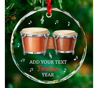 Bongo Instrument Glass Ornament Christmas, Custom Text Name & Year Bongo Drum Ornament, Bongos Drum Player Keepsake Xmas, Personalized Bongos Ornaments Gift for Drummer Grandkids Band Drums