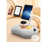 Bongogoo Kindle Pillow Stand for Bed, Adjustable Tablet & Phone Holder for iPad, Kindle, Couch - Snack & Drink Holders, 50 Disposable Liners & Washable Pillow Cover (Grey)