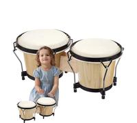 Bongos For Kids - 6 Inch And 7 Inch Wooden Drums, Beginner Percussion Set, Natural Handcrafted Shell | Professional Bongo Instrument For Teens Children Music Learning Practice Performance