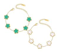 BONGSHAKALAKA Pack of 2 Bracelet with Five Leaf 18 K Gold Plated Four Leaf Clover Bracelet Adjustable Clover Two Sided Bracelets Fashionable Friendship Bracelet Lucky Jewellery, Eine Grösse, Stainless