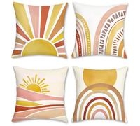 Bonhause Abstract Boho Cushion Covers 45 x 45 cm Boho Sun Rainbow Decorative Pillow Covers for Sofa Couch Bed Home Garden Patio Decor Set of 4