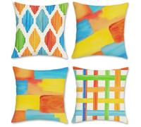 Bonhause Abstract Boho Cushion Covers 45 x 45 cm Colorful Modern Boho Polyester Linen Decorative Throw Pillow Covers for Sofa Couch Bed Home Patio Outdoor Decor Set of 4