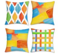 Bonhause Abstract Boho Cushion Covers 45 x 45 cm Colorful Modern Boho Soft Velvet Decorative Throw Pillow Covers for Sofa Couch Bed Home Patio Outdoor Decor Set of 4