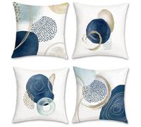 Bonhause Abstract Boho Cushion Covers 45 x 45 cm Mid Century Modern Minimalist Blue Geometric Decorative Pillow Covers for Sofa Couch Bed Home Decor Set of 4