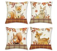 Bonhause Animals Cushion Covers 45 x 45 cm Fox Deer Squirrel Rabbit Decorative Pillow Covers Polyester Linen Pillowcases for Sofa Bed Home Garden Outdoor Decor Set of 4