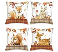 Bonhause Animals Cushion Covers 45 x 45 cm Fox Deer Squirrel Rabbit Decorative Pillow Covers Soft Velvet Pillowcases for Sofa Bed Home Garden Patio Decor Set of 4
