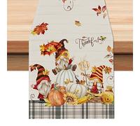 Bonhause Autumn Gnomes Pumpkin Table Runners for Kitchen Dinning Table Decoration, Fall Maple Leaves Thanksgiving Table Runner for Indoor Outdoor Home Holiday Party Decor(33 x 183 cm)