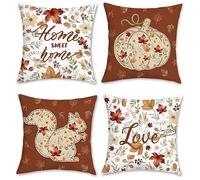 Bonhause Autumn Leaves Cushion Covers 45 x 45 cm Squirrel Pumpkin Decorative Throw Pillow Covers Soft Velvet Pillowcases for Sofa Bed Home Garden Patio Decor Set of 4