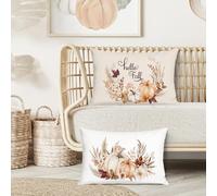Bonhause Autumn Pumpkin Cushion Covers 30 x 50 cm Beige Orange Pumpkins Floral Decorative Throw Pillow Covers for Sofa Bed Home Fall Thanksgiving Decor Set of 2