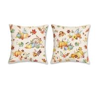 Bonhause Autumn Pumpkin Cushion Covers 45 x 45 cm Blue Orange Pumpkins Fall Leaves Soft Velvet Pink Decorative Throw Pillow Covers for Sofa Bed Home Garden Patio Decor Set of 2