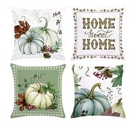Bonhause Autumn Pumpkin Cushion Covers 45 x 45 cm Thanksgiving Harvest Fall Leaf Decorative Throw Pillow Covers for Sofa Bed Garden Patio Home Decor Set of 4