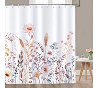 Bonhause Autumn Wildflower Shower Curtain 180 x 180 cm Watercolor Floral Plant Bathroom Curtain Waterproof Mildew & Mould Resistant Polyester Fabric Bath Curtain with 12 Hooks