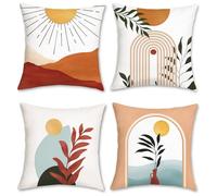 Bonhause Boho Leaf Abstract Cushion Covers 45 x 45 cm Sun Arch Decorative Throw Pillow Covers Soft Velvet Modern Minimalist Pillowcases for Sofa Patio Garden Outdoor Decor Set of 4 (BHP0178)