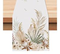Bonhause Boho Leaves Table Runners for Kitchen Dinning Table Decoration, Tan Palm Leaf Floral Table Runner for Indoor Outdoor Home Holiday Party Decor(33 x 183 cm)