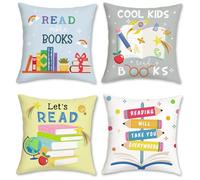 Bonhause Books Cushion Covers 45 x 45 cm Colorful Pencils School Decorative Throw Pillow Covers for Sofa Couch Bed Home Library Classroom Reading Corner Decor Set of 4
