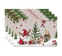 Bonhause Christmas Gnomes Placemats Set of 4, 30x45cm Winter Xmas Trees Balls Kitchen Dinning Table Mats Washable Place Mats for Indoor Outdoor Home Party Decor
