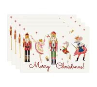 Bonhause Christmas Nutcracker Placemats Set of 4, 30x45cm Merry Christmas Nutcracker Kitchen Dinning Table Mats Washable Place Mats for Indoor Outdoor Home Party Decor
