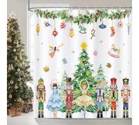 Bonhause Christmas Nutcracker Shower Curtain, Xmas Pine Tree Winter Bathroom Curtain 180 x 180 cm Waterproof Mildew and Mould Resistant Polyester Fabric Bath Curtain with 12 Hooks