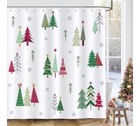Bonhause Christmas Tree Shower Curtain Red Green Xmas Pine Winter Snowflake Bathroom Curtain 180 x 180 cm Waterproof Mildew & Mould Resistant Polyester Fabric Bath Curtain with 12 Hooks