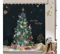 Bonhause Christmas Tree Shower Curtain Xmas Tree Gift Boxes Miracle Night Bathroom Curtain 180 x 180 cm Waterproof Mildew & Mould Resistant Polyester Fabric Bath Curtain with 12 Hooks