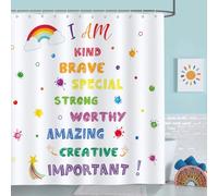 Bonhause Colorful Inspirational Quotes Shower Curtain 180 x 180 cm Paint Splatter Rainbow Kids Bathroom Curtain Waterproof Mildew & Mould Resistant Polyester Fabric Bath Curtain with 12 Hooks