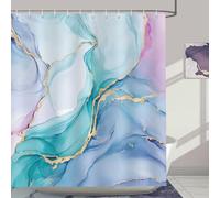 Bonhause Colorful Marble Shower Curtain Pink Purple Blue Turquoise Watercolor Abstract Modern Bathroom Curtain 180 x 180 cm Waterproof Mildew & Mould Resistant Polyester Bath Curtain with 12 Hooks