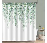Bonhause Eucalyptus Green Leaves Shower Curtain 180 x 180 cm Leaf Plants Bathroom Curtain Waterproof Mildew & Mould Resistant Polyester Fabric Bath Curtain with 12 Hooks