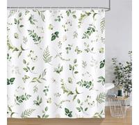 Bonhause Eucalyptus Leaf Shower Curtain, Sage Green Leaves Bathroom Curtain 180 x 180 cm Waterproof Mildew and Mould Resistant Polyester Fabric Bath Curtain with 12 Hooks