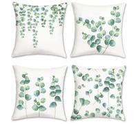 Bonhause Eucalyptus Leaves Cushion Covers 45 x 45 cm Sage Green Leaf Plants Spring Decorative Throw Pillow Covers for Sofa Bed Patio Home Garden Decor Set of 4
