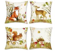 Bonhause Forest Animals Cushion Covers 45 x 45 cm Deer Fox Fall Decorative Throw Pillow Covers Soft Velvet Kids Pillows for Sofa Couch Outdoor Baby Nursery Set of 4, 18 x 18 Inch (BHP0127)