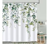 Bonhause Green Eucalyptus Leaves Shower Curtain 180 x 180 cm Watercolor Leaf Plant Bathroom Curtain Waterproof Mildew & Mould Resistant Polyester Fabric Bath Curtain with 12 Hooks