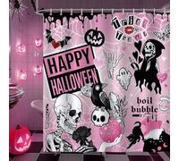 Bonhause Halloween Funny Shower Curtain, Scary Skeleton Gothic Pink Bathroom Curtain 180 x 180 cm Waterproof Mildew and Mould Resistant Polyester Fabric Bath Curtain with 12 Hooks