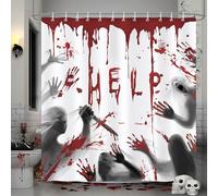 Bonhause Halloween Scary Shower Curtain, Bloody Hands Horror Ghost Shadow Bathroom Curtain 180 x 180 cm Waterproof Mildew and Mould Resistant Polyester Fabric Bath Curtain with 12 Hooks