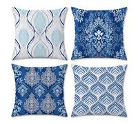 Bonhause Modern Boho Cushion Covers 45 x 45 cm Navy Blue Simple Geometric Decorative Throw Pillow Covers Soft Velvet Pillowcases for Sofa Couch Bed Outdoor Home Decor Set of 4