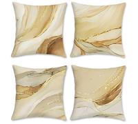 Bonhause Modern Marble Cushion Covers 45 x 45 cm Orange Brown Gold Abstract Decorative Throw Pillow Covers for Sofa Couch Bed Home Garden Patio Decor Set of 4