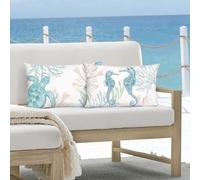 Bonhause Ocean Coastal Cushion Covers 30 x 50 cm Seahorse Sea Turtle Decorative Throw Pillow Covers for Sofa Couch Bed Patio Home Seaside Decor Set of 2