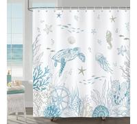 Bonhause Ocean Turtle Shower Curtain, Blue Nautical Coastal Beach Bathroom Curtain 180 x 180 cm Waterproof Mildew and Mould Resistant Polyester Fabric Bath Curtain with 12 Hooks