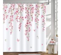 Bonhause Pink Cherry Blossom Shower Curtain Japanese Sakura Floral Spring Bathroom Curtain 180 x 180 cm Waterproof Mildew & Mould Resistant Polyester Fabric Bath Curtain with 12 Hooks