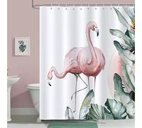 Bonhause Pink Flamingo Shower Curtain Tropical Leaves Bathroom Curtain 180 x 180 cm Waterproof Mildew & Mould Resistant Polyester Fabric Bath Curtain with 12 Hooks