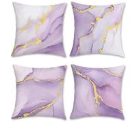 Bonhause Purple Gold Marble Cushion Covers 45 x 45 cm Modern Abstract Marble Texture Decorative Throw Pillow Covers Lilac Pillowcases for Sofa Bed Home Patio Decor Set of 4
