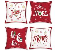 Bonhause Red Christmas Cushion Covers 45 x 45 cm Xmas Hoho Joy Decorative Throw Pillow Covers Soft Velvet Pillowcases for Sofa Bed Home Xmas Holiday Decor Set of 4