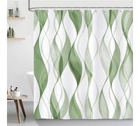 Bonhause Sage Green Striped Shower Curtain, Modern Minimalist Bathroom Curtain 180 x 180 cm Waterproof Mildew and Mould Resistant Polyester Fabric Bath Curtain with 12 Hooks