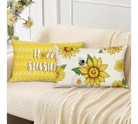 Bonhause Spring Floral Cushion Covers 30 x 50 cm Yellow Flower Sunflower Bee Decorative Throw Pillow Covers for Sofa Couch Bed Home Garden Patio Outdoor Decor Set of 2