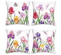 Bonhause Spring Floral Cushion Covers 45 x 45 cm Narcissus Iris Flower Decorative Throw Pillow Covers for Sofa Bed Patio Garden Decor Set of 4