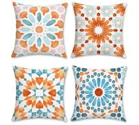 Bonhause Summer Boho Cushion Covers 45 x 45 cm Morrocan Mandala Floral Decorative Throw Pillow Covers for Sofa Bed Patio Home Decor Set of 4